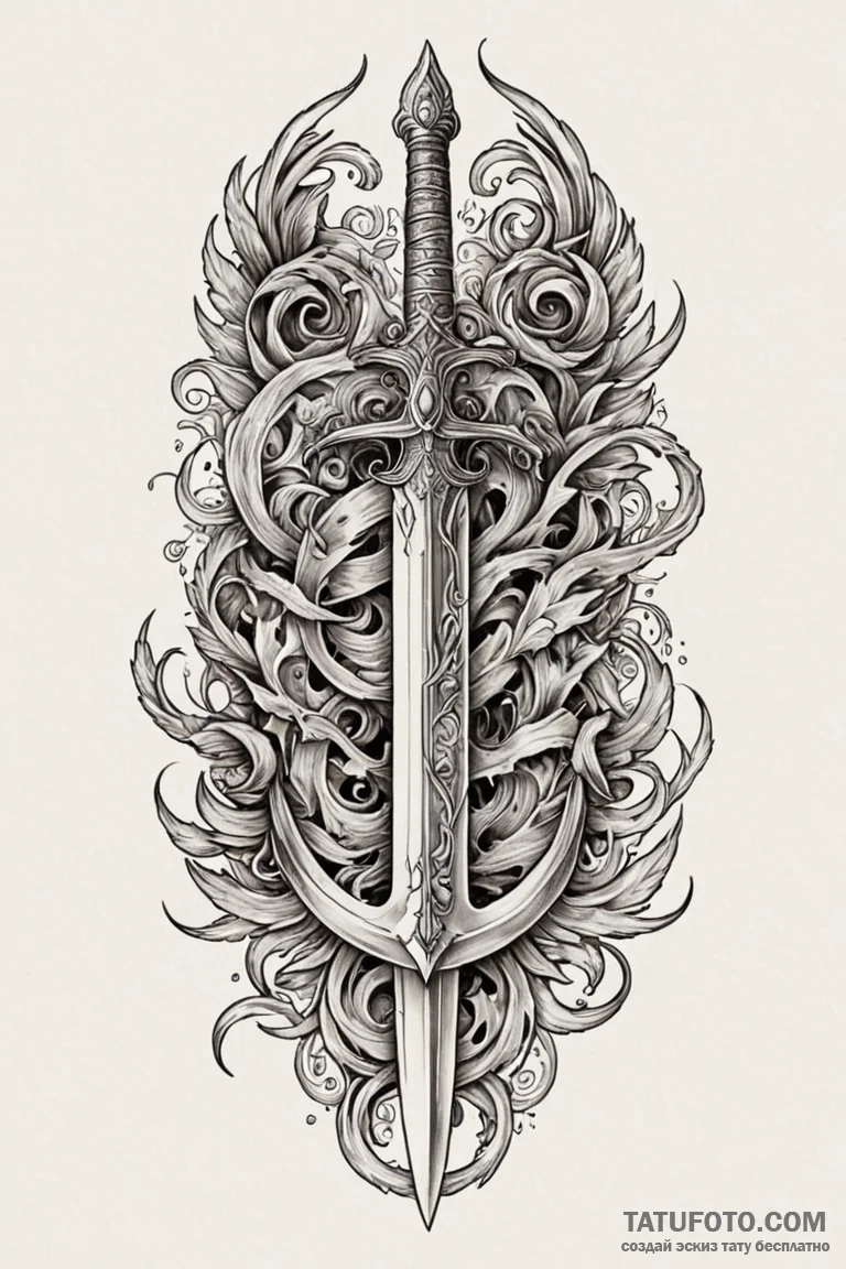 Dagger through burning scroll, ink illustrati... - эскиз тату (№1750800512_0, 24.06.2025 21:28) — Tatufoto.com