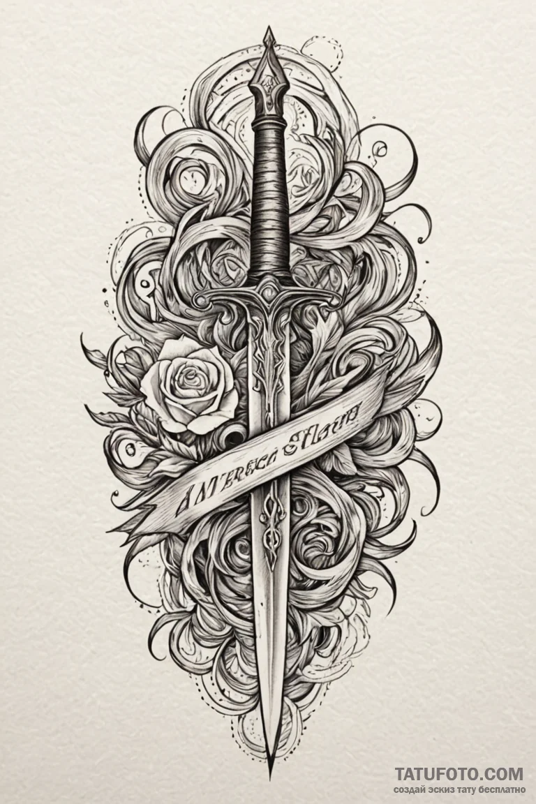 Dagger through burning scroll, ink illustrati... - эскиз тату (№1750800512_1, 24.06.2025 21:28) — Tatufoto.com