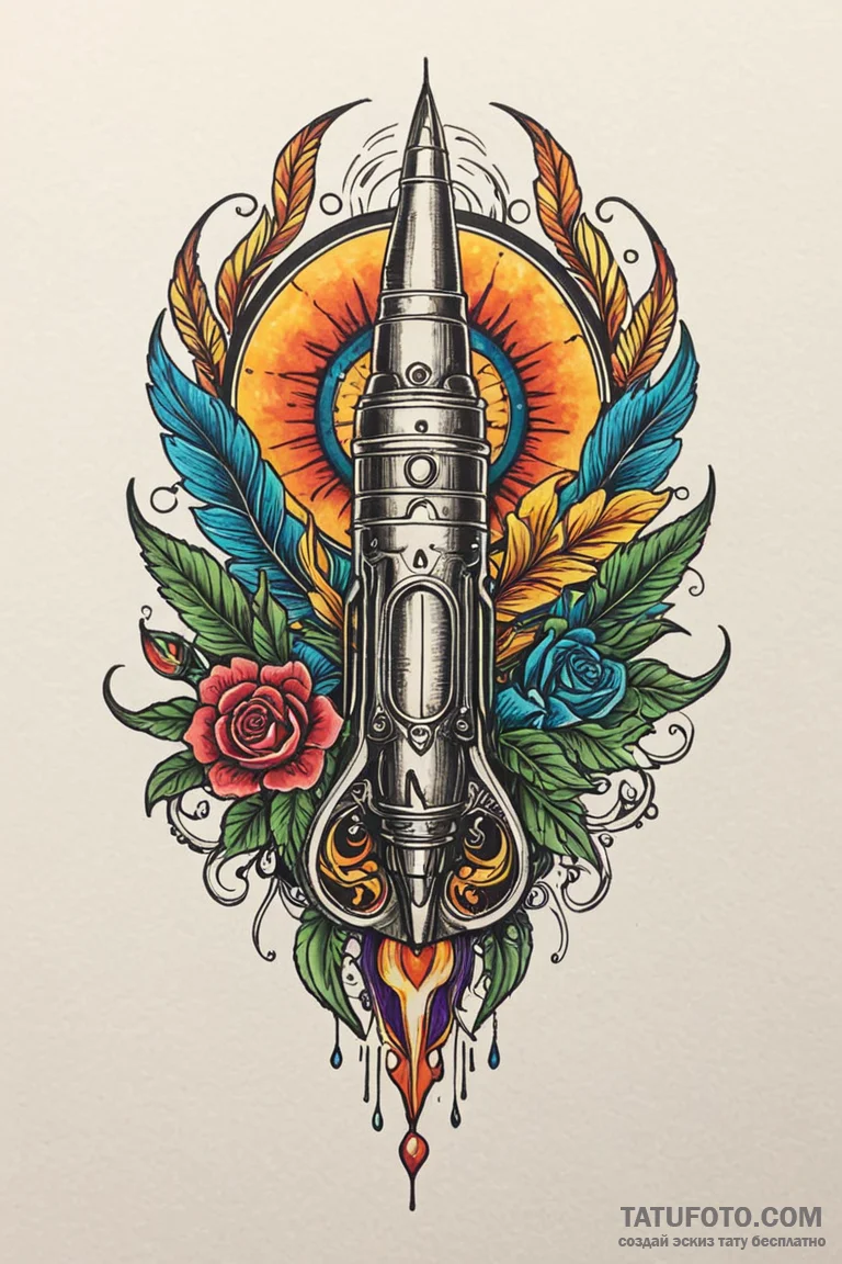 Bullet, ink illustration for tattoo, vibrant... - эскиз тату (№1750801341_0, 24.06.2025 21:42) — Tatufoto.com