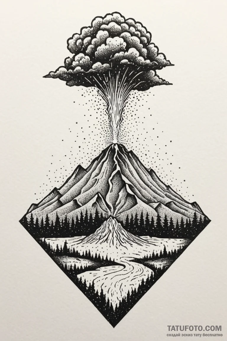 An active volcano erupting against a twilight... - эскиз тату (№1750801415_0, 24.06.2025 21:43) — Tatufoto.com