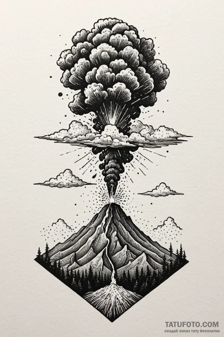 An active volcano erupting against a twilight... - эскиз тату (№1750801415_1, 24.06.2025 21:43) — Tatufoto.com