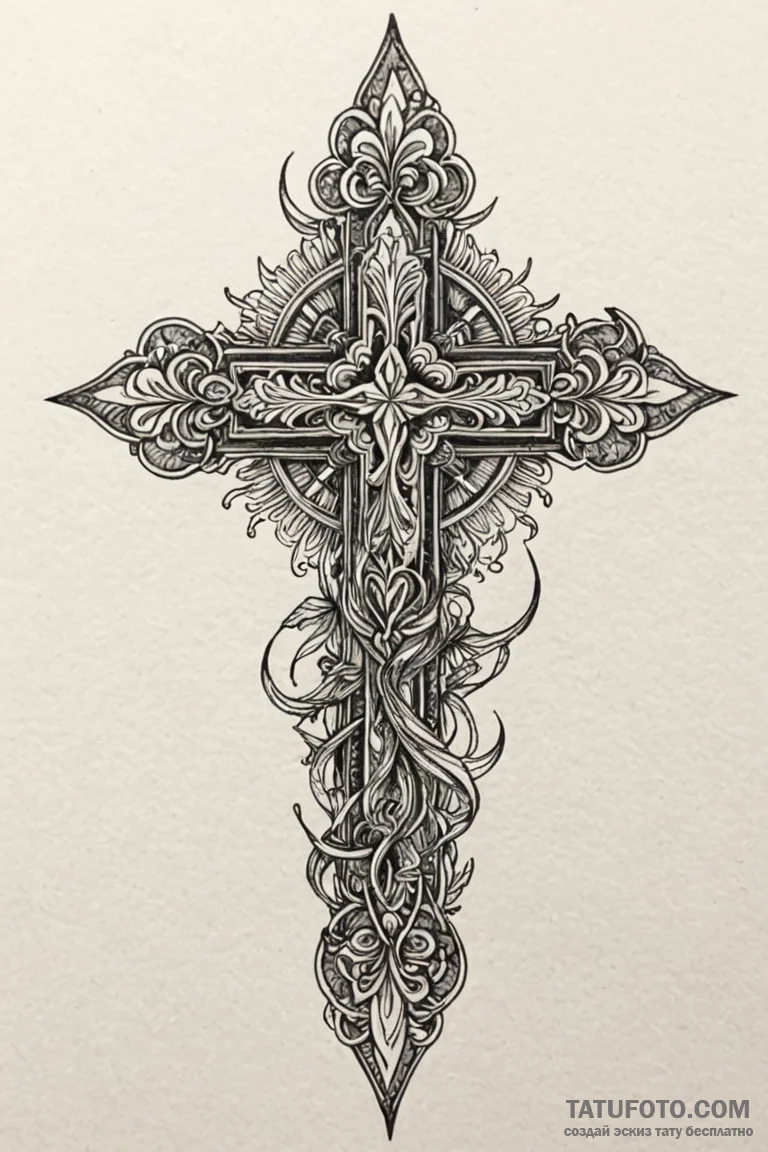 E, tattoo drawing outline, detailed cross-hat... - эскиз тату (№1750801488_1, 24.06.2025 21:44) — Tatufoto.com