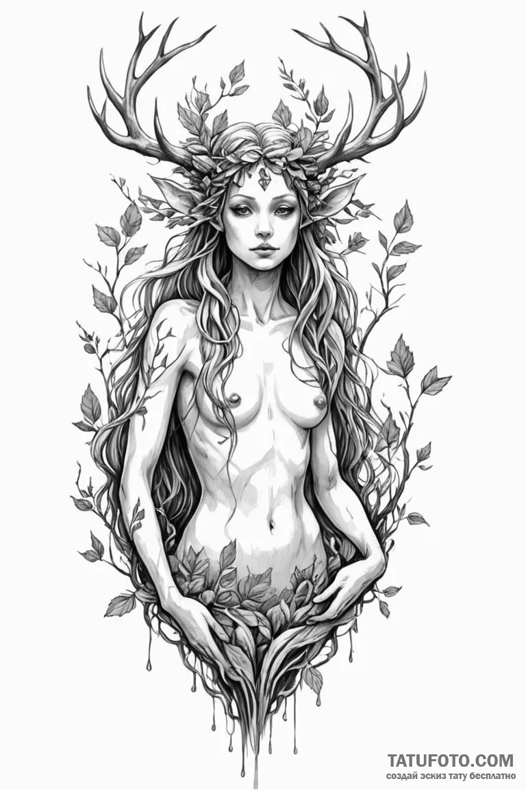 Dryad or tree nymph - эскиз тату (№1750802144_1, 24.06.2025 21:55) — Tatufoto.com