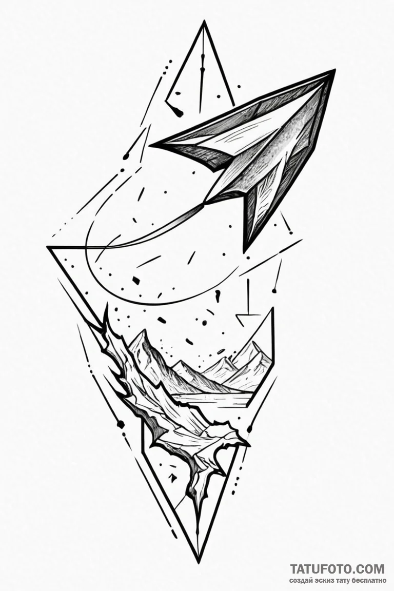 Kite flying beneath shattered sky, tattoo dra... - эскиз тату (№1750802213_0, 24.06.2025 21:56) — Tatufoto.com