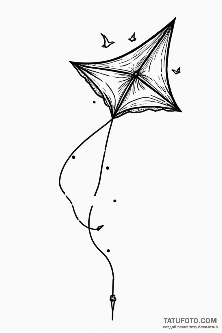 Kite flying beneath shattered sky, tattoo dra... - эскиз тату (№1750802213_1, 24.06.2025 21:56) — Tatufoto.com