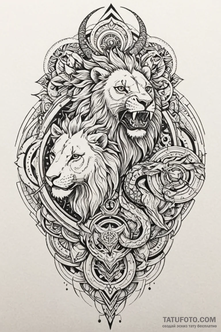 Chimera with heads of a lion, serpent, and ea... - эскиз тату (№1750803190_0, 24.06.2025 22:13) — Tatufoto.com