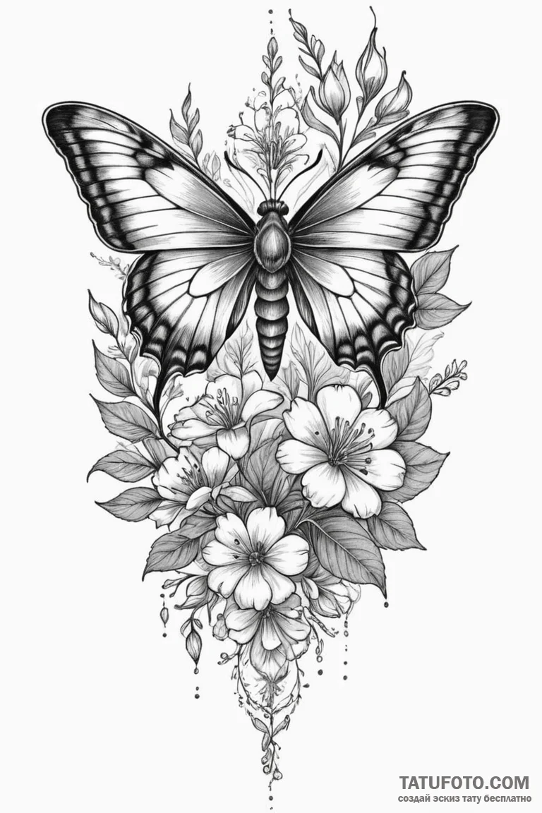 Queenрір‚в„ўs moth beneath spectral bloom, ta... - эскиз тату (№1750803264_1, 24.06.2025 22:14) — Tatufoto.com
