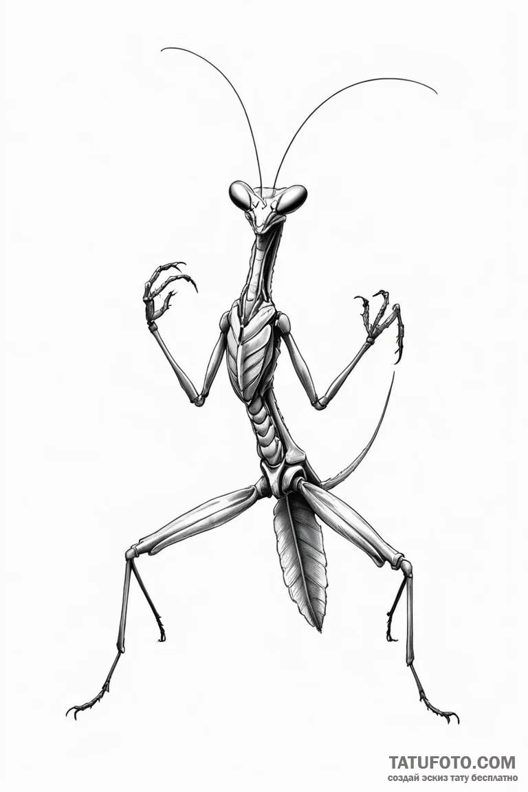 A praying mantis in a martial arts pose - эскиз тату (№1750804082_0, 24.06.2025 22:28) — Tatufoto.com