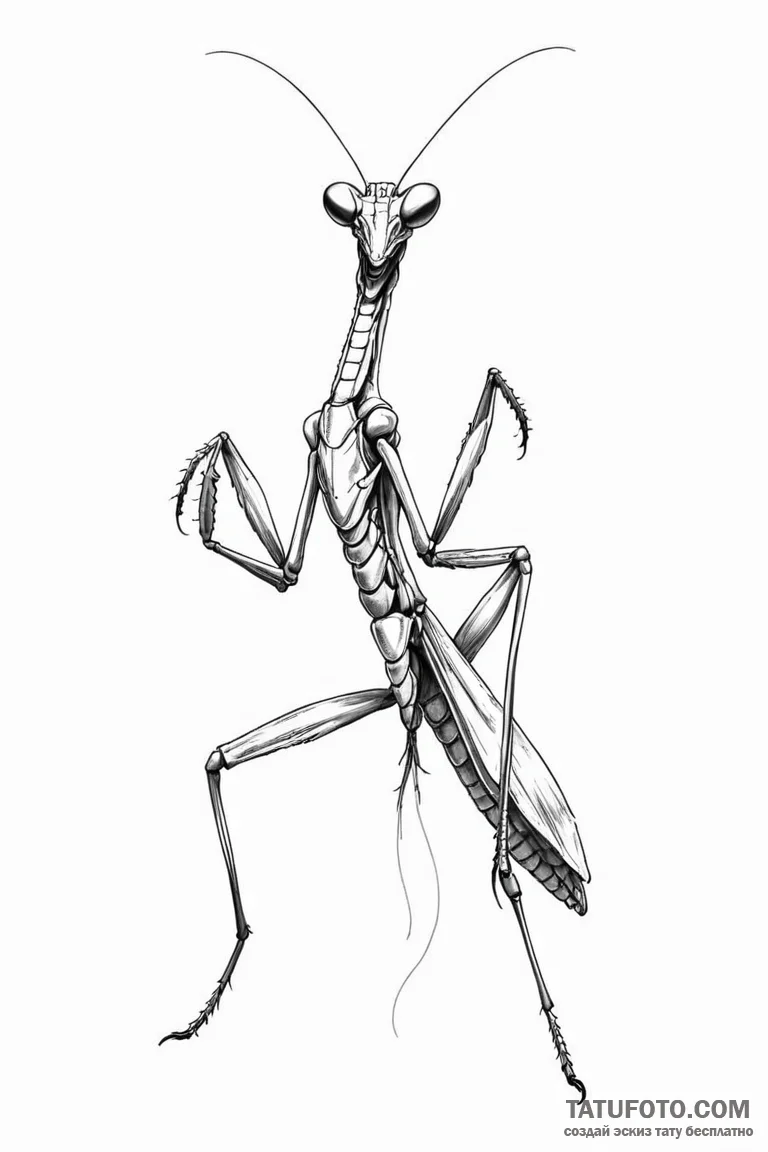 A praying mantis in a martial arts pose - эскиз тату (№1750804082_1, 24.06.2025 22:28) — Tatufoto.com