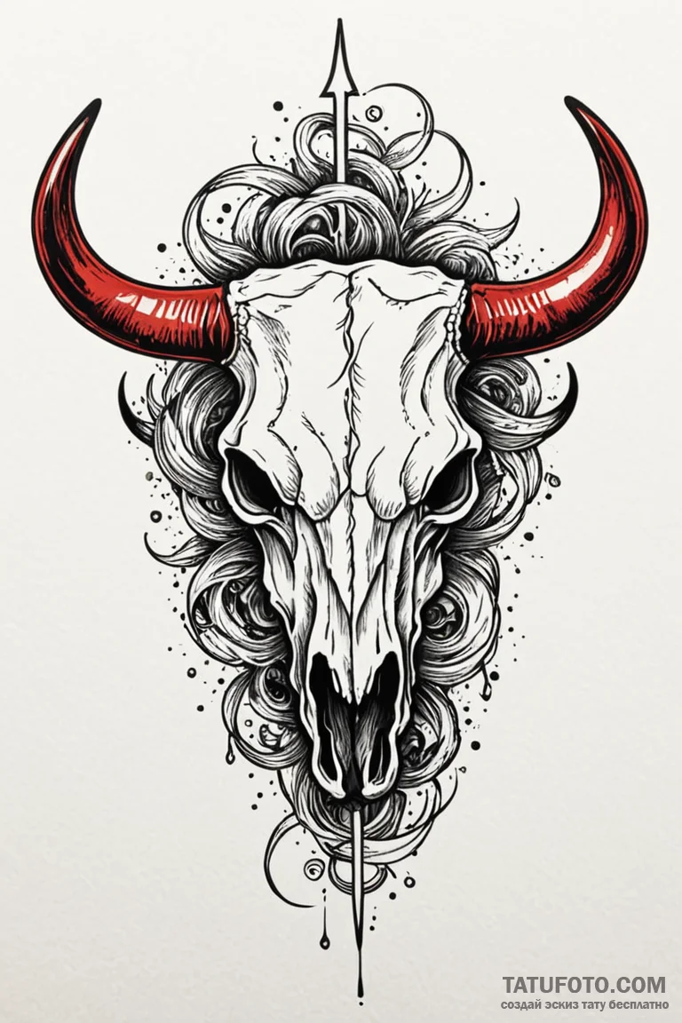 Bull skull, ink illustration for tattoo, uniq... - эскиз тату (№1750804957_1, 24.06.2025 22:42) — Tatufoto.com