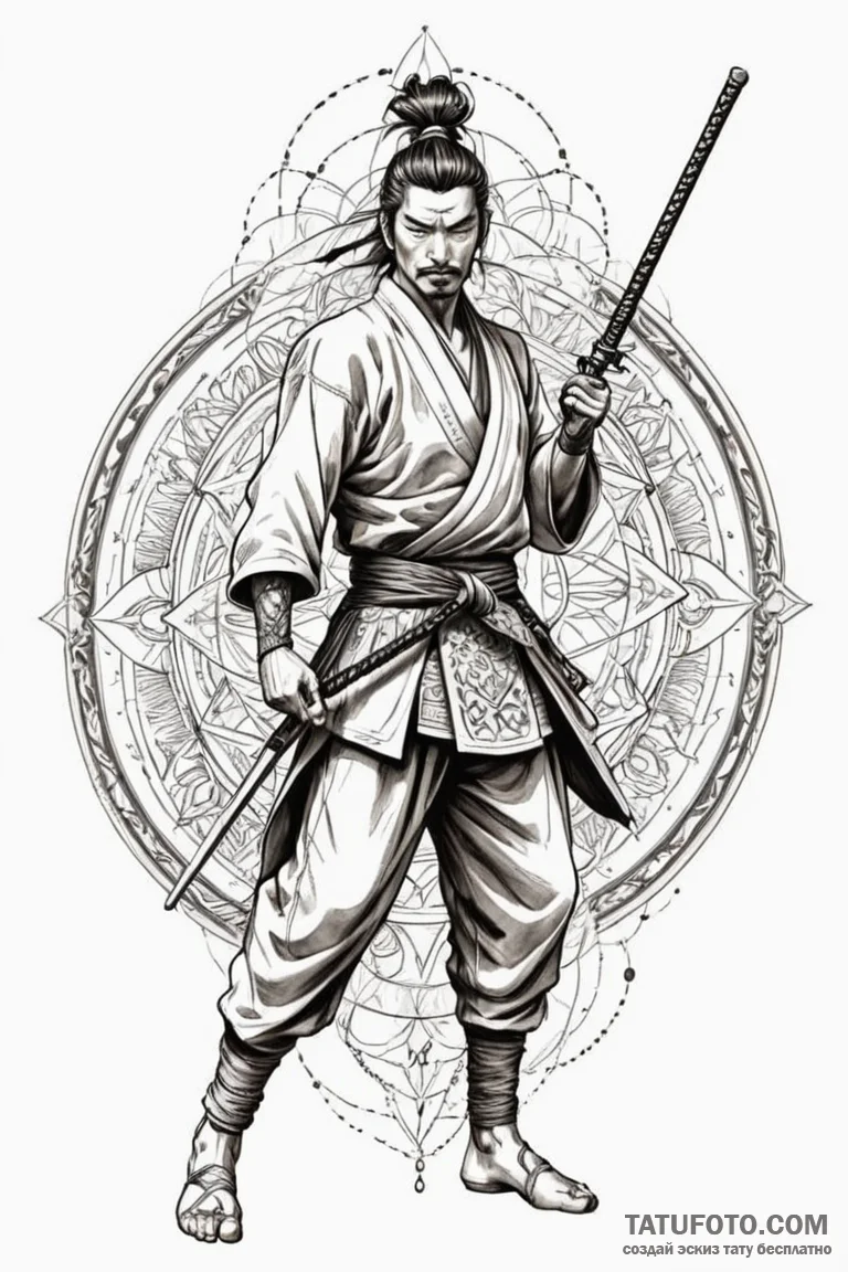 Miyamoto musashi in his famous dual-wielding... - эскиз тату (№1750805031_0, 24.06.2025 22:43) — Tatufoto.com
