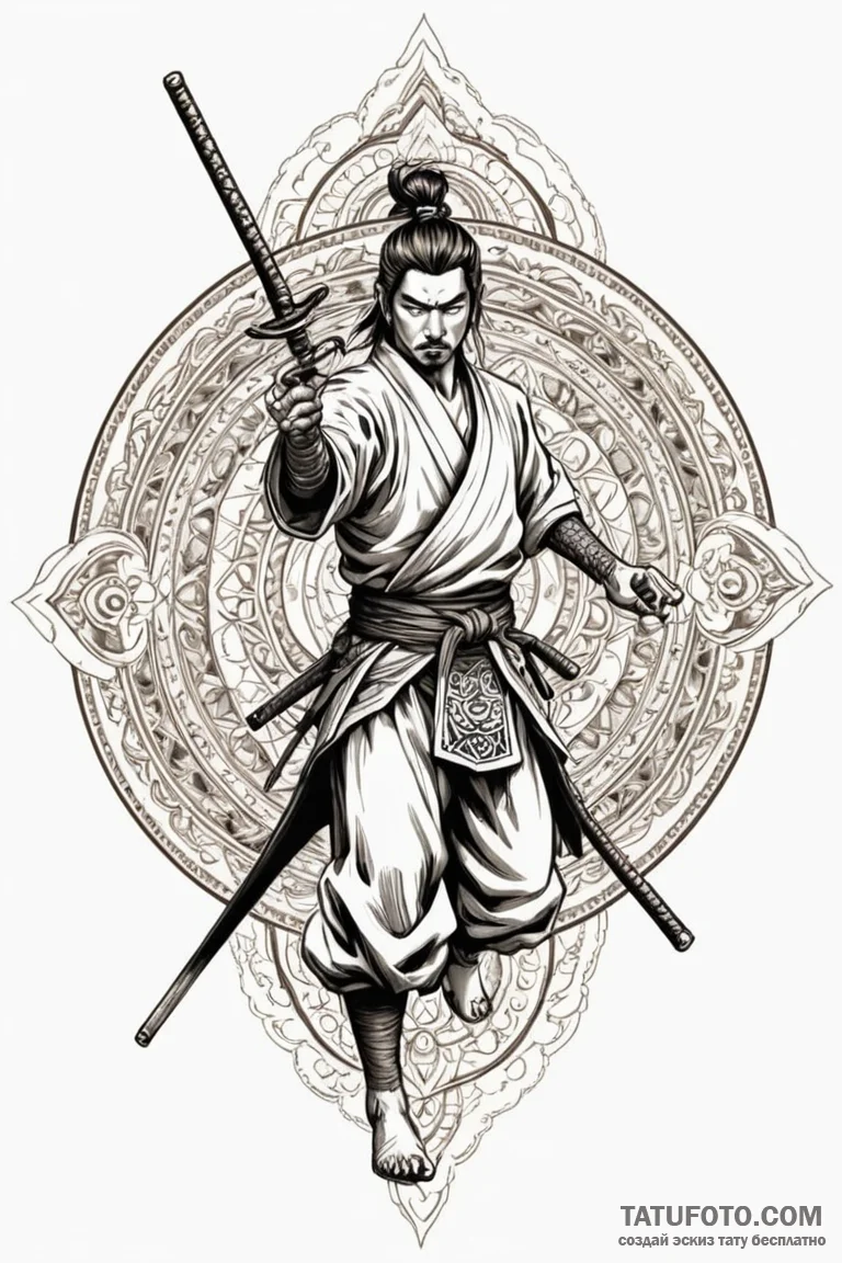 Miyamoto musashi in his famous dual-wielding... - эскиз тату (№1750805031_1, 24.06.2025 22:43) — Tatufoto.com