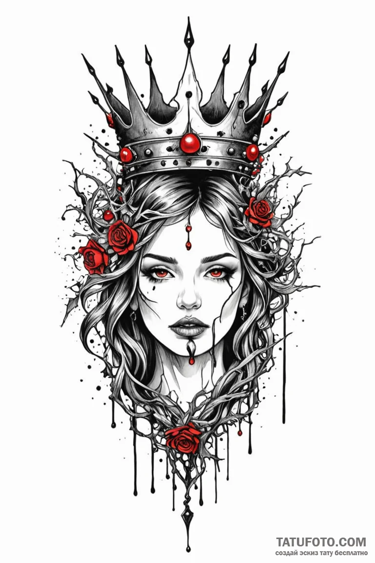 Black thorns consuming crown, artistic tattoo... - эскиз тату (№1750805632_0, 24.06.2025 22:53) — Tatufoto.com