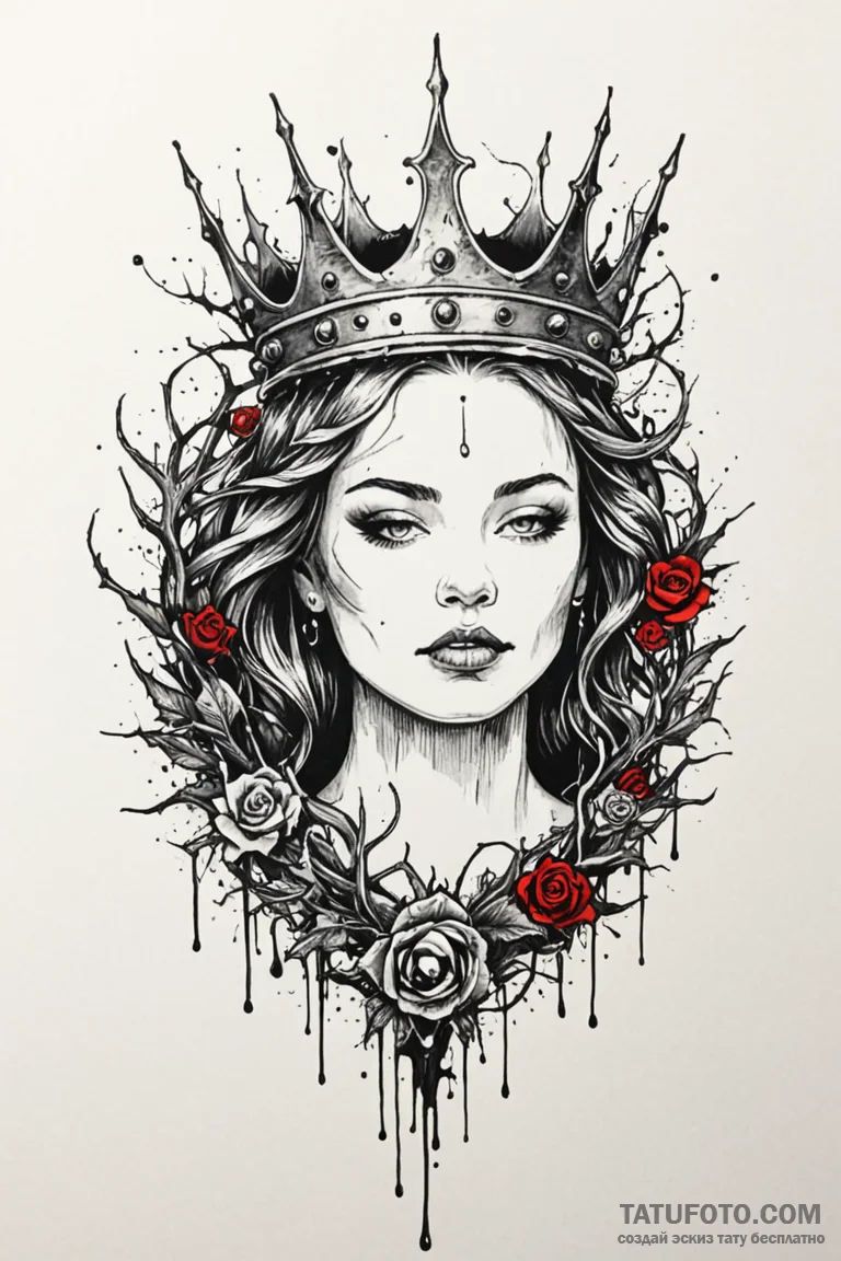 Black thorns consuming crown, artistic tattoo... - эскиз тату (№1750805632_1, 24.06.2025 22:53) — Tatufoto.com