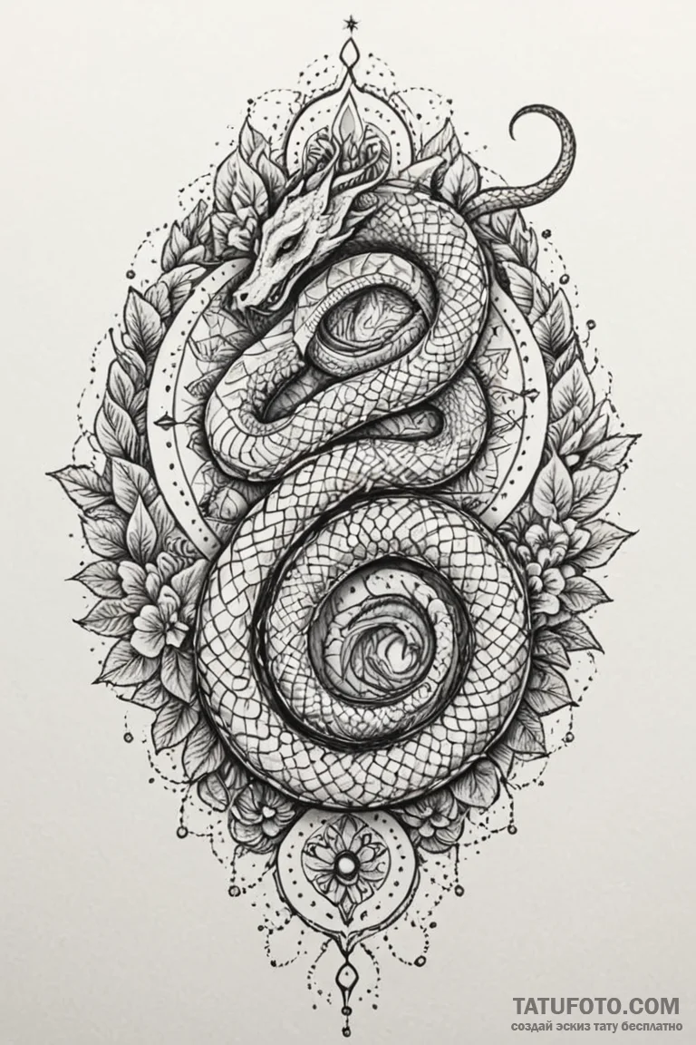 Ivory serpent crowned with starlight, tattoo... - эскиз тату (№1750806752_0, 24.06.2025 23:12) — Tatufoto.com