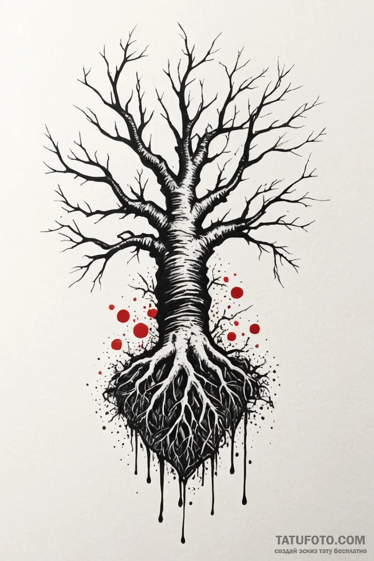 Dark spirit entwining roots, tattoo drawing o... - эскиз тату (№1750806824_0, 24.06.2025 23:13) — Tatufoto.com
