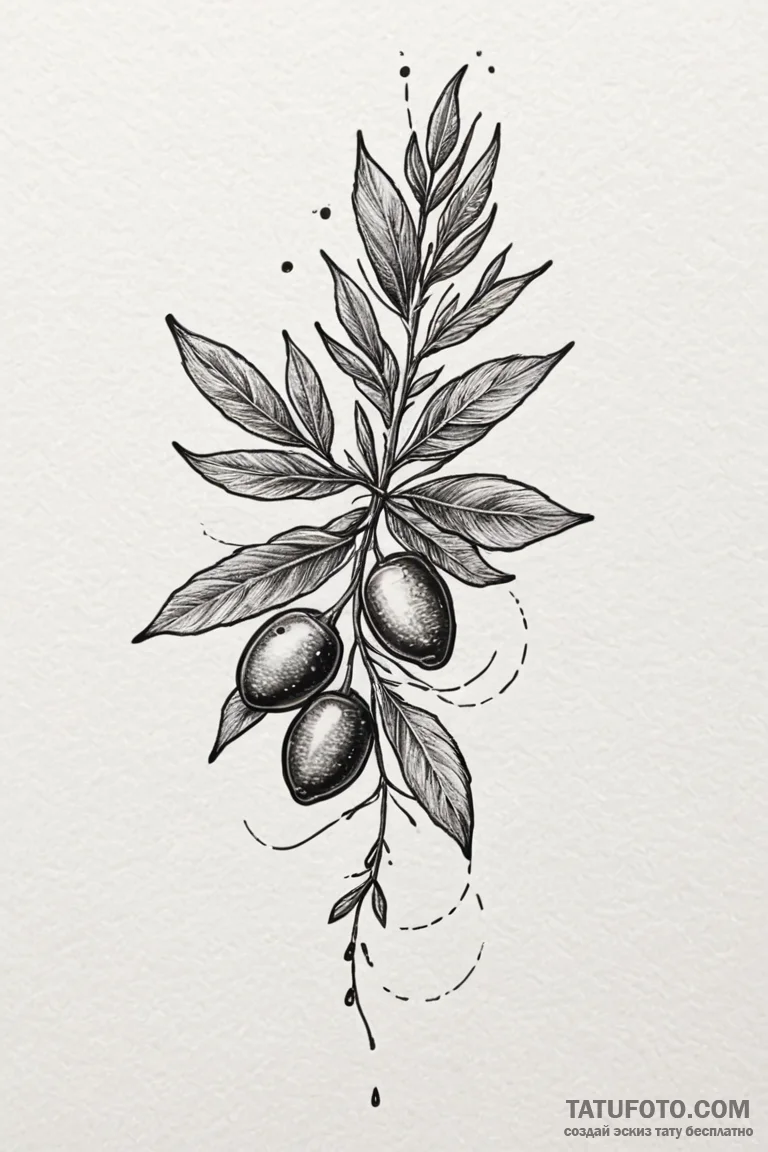 Olive branch, tattoo sketch design, soft whip... - эскиз тату (№1750807583_1, 24.06.2025 23:26) — Tatufoto.com