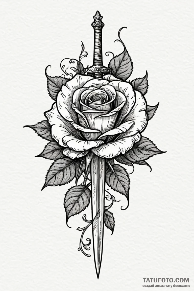 Dagger in skeletal rose, artistic tattoo sket... - эскиз тату (№1750807731_1, 24.06.2025 23:28) — Tatufoto.com