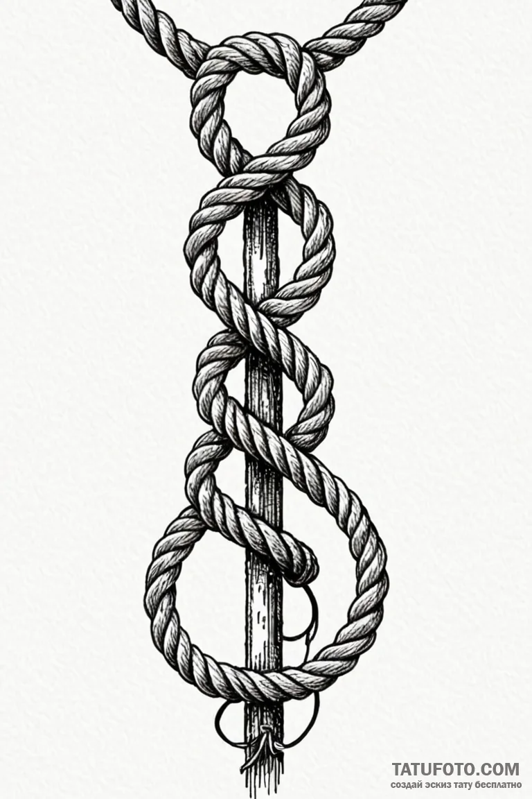 Knotted, nautical rope forming a noose, ink i... - эскиз тату (№1750808462_0, 24.06.2025 23:41) — Tatufoto.com