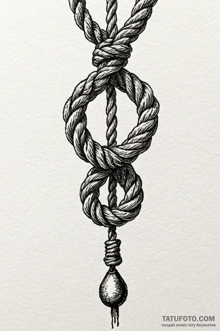 Knotted, nautical rope forming a noose, ink i... - эскиз тату (№1750808462_1, 24.06.2025 23:41) — Tatufoto.com