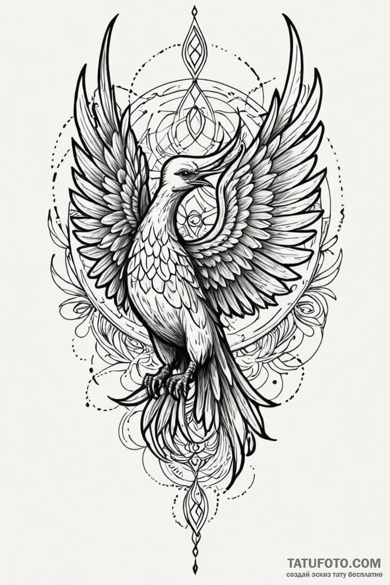 Sirin (mythical bird-woman), tattoo line art,... - эскиз тату (№1750808608_0, 24.06.2025 23:43) — Tatufoto.com