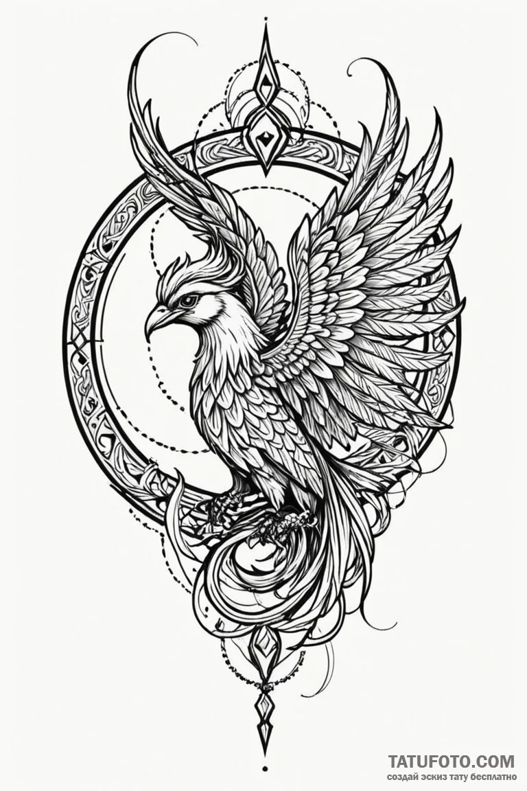 Sirin (mythical bird-woman), tattoo line art,... - эскиз тату (№1750808608_1, 24.06.2025 23:43) — Tatufoto.com