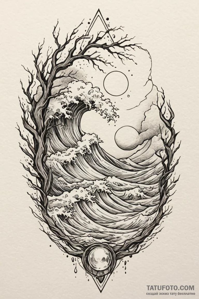 Opal tide surging beneath storm, artistic tat... - эскиз тату (№1750809507_0, 24.06.2025 23:58) — Tatufoto.com