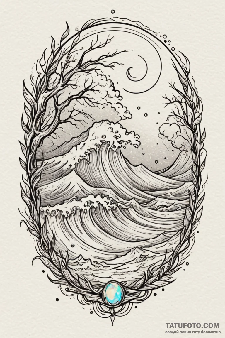Opal tide surging beneath storm, artistic tat... - эскиз тату (№1750809507_1, 24.06.2025 23:58) — Tatufoto.com