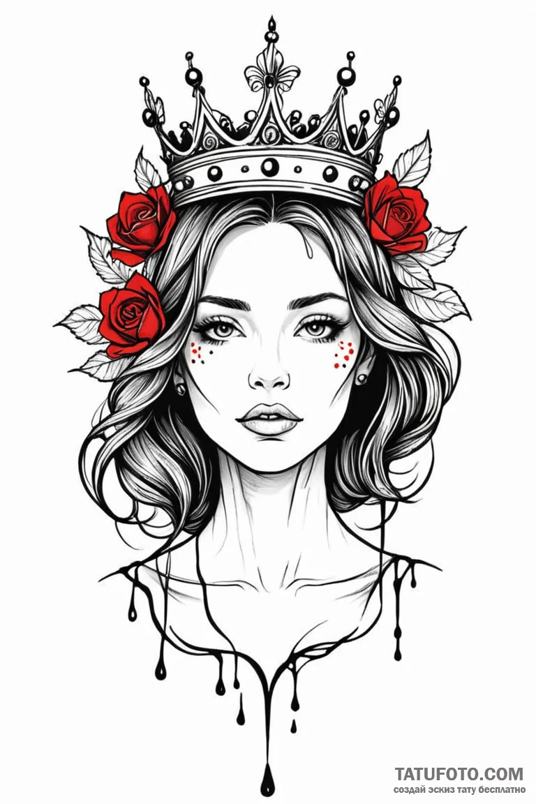 Dark petals falling from crown, tattoo line a... - эскиз тату (№1750809579_1, 24.06.2025 23:59) — Tatufoto.com
