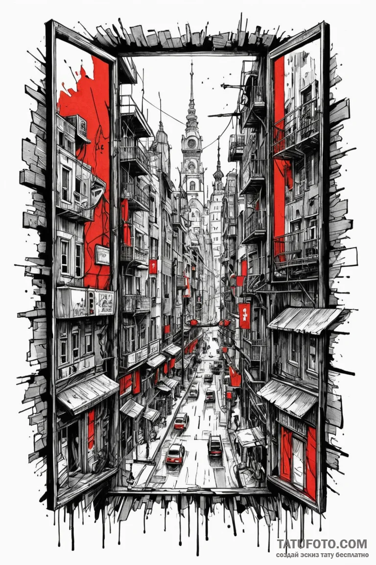 Red-light district of a futuristic city, seen... - эскиз тату (№1750810252_0, 25.06.2025 00:10) — Tatufoto.com