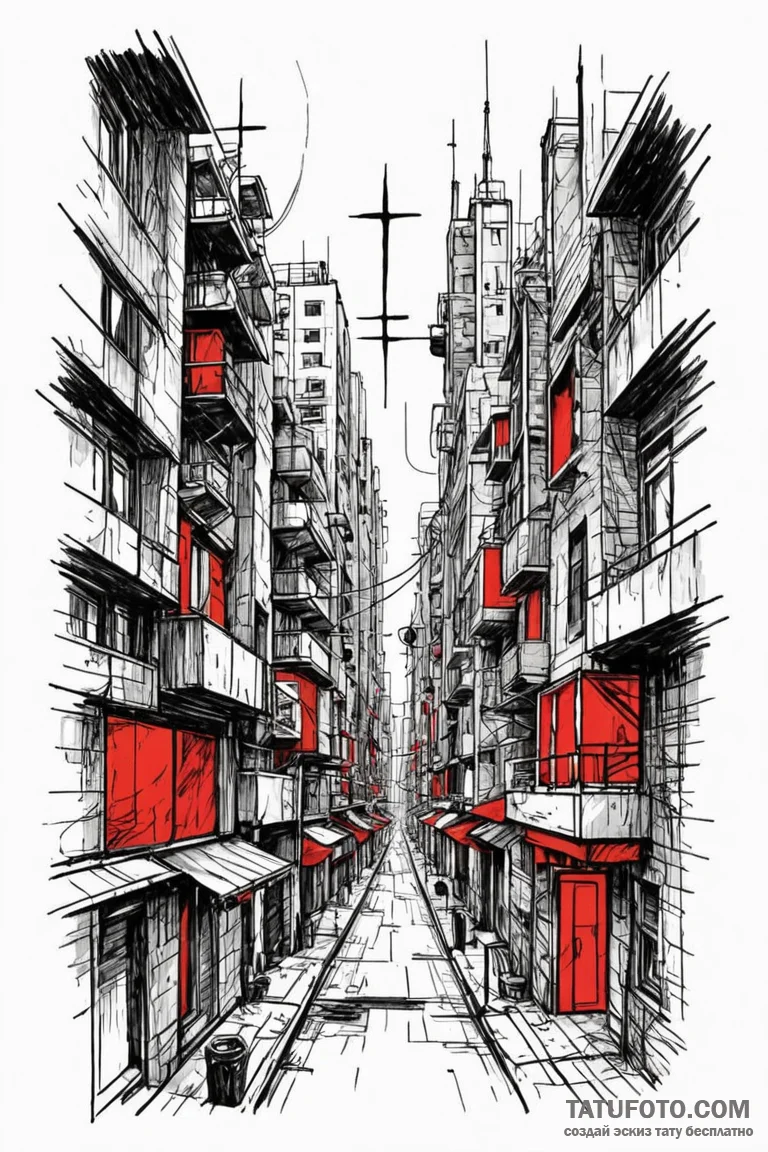Red-light district of a futuristic city, seen... - эскиз тату (№1750810252_1, 25.06.2025 00:10) — Tatufoto.com