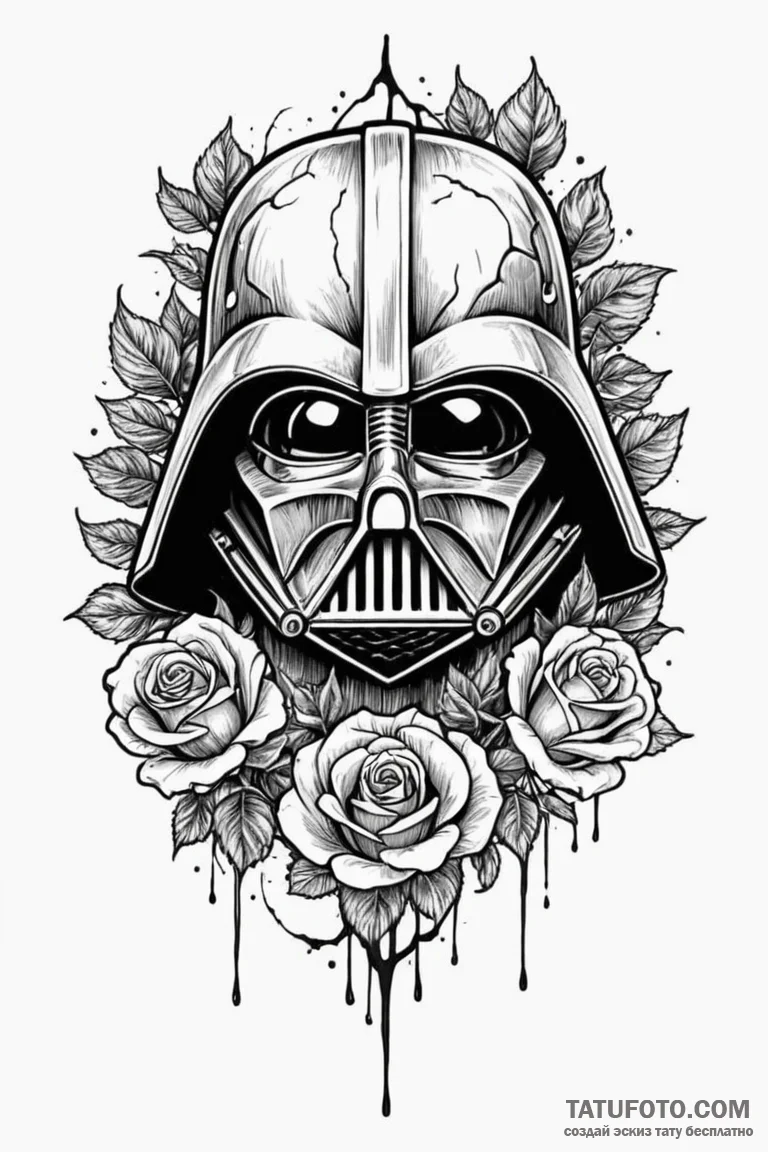 Darth vader's helmet, cracked to reveal a gli... - эскиз тату (№1750810329_1, 25.06.2025 00:12) — Tatufoto.com