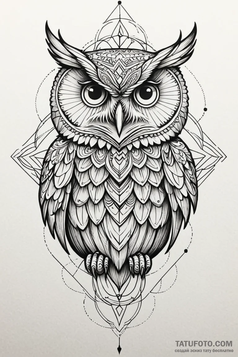 Cybernetic owl with telescopic, camera-like e... - эскиз тату (№1750810478_0, 25.06.2025 00:14) — Tatufoto.com