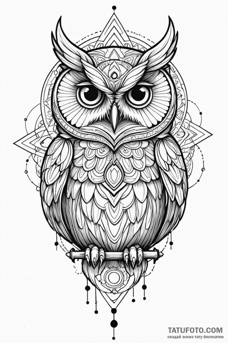 Cybernetic owl with telescopic, camera-like e... - эскиз тату (№1750810478_1, 25.06.2025 00:14) — Tatufoto.com