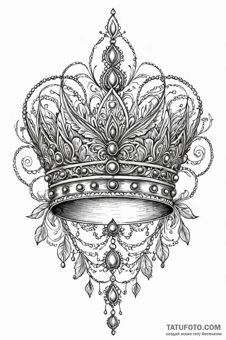 Doodle of a crown, hand-drawn style, tattoo d... - эскиз тату (№1750810928_0, 25.06.2025 00:22) — Tatufoto.com