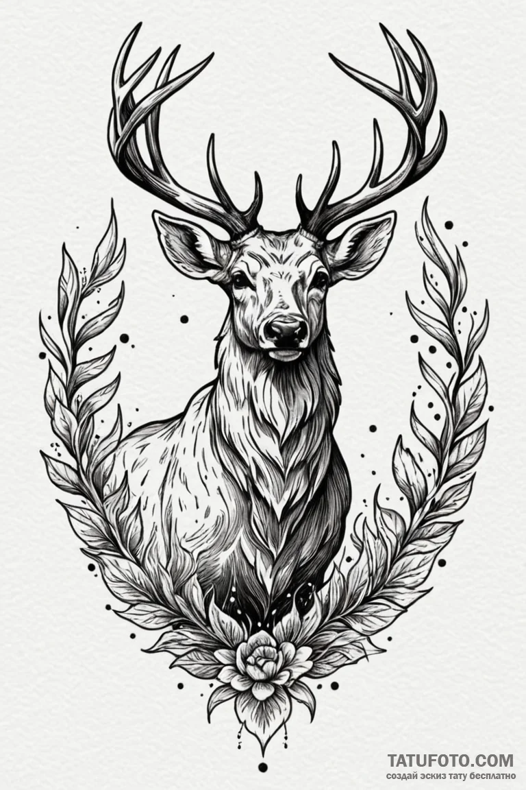 Burning stag racing through void, tattoo flas... - эскиз тату (№1750845361_0, 25.06.2025 09:56) — Tatufoto.com