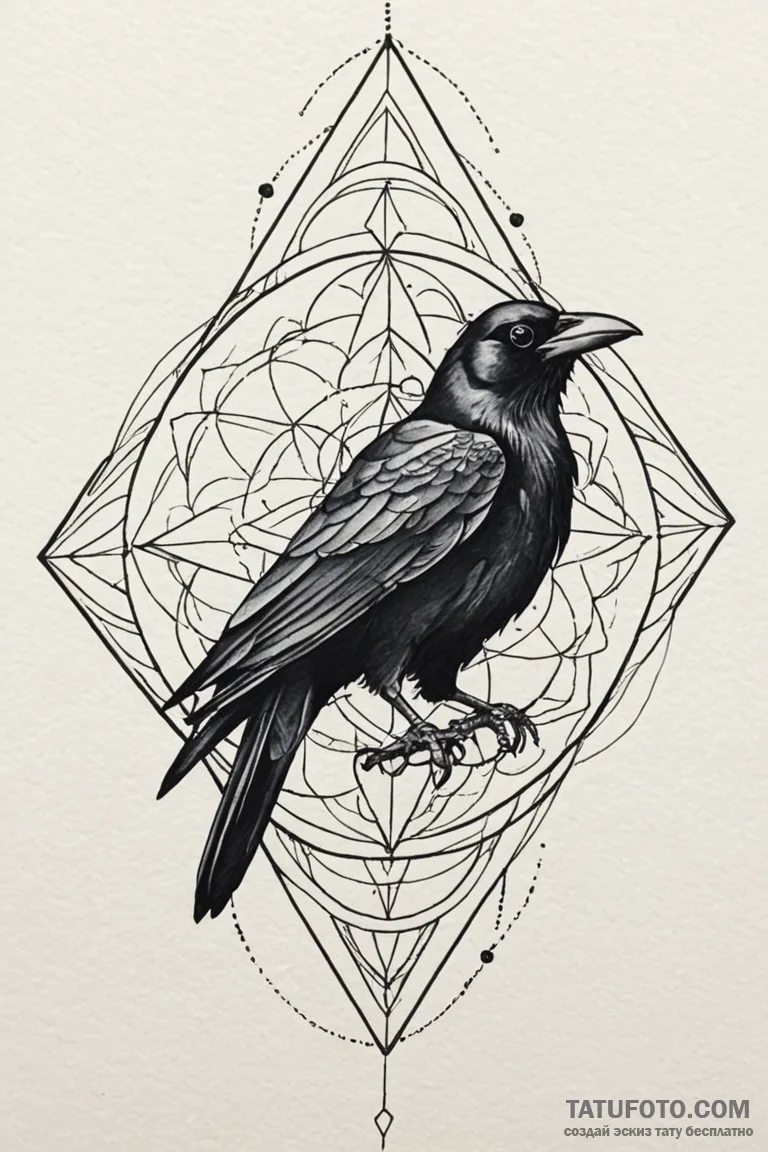 Black raven with stitched beak, tattoo sketch... - эскиз тату (№1750845435_0, 25.06.2025 09:57) — Tatufoto.com