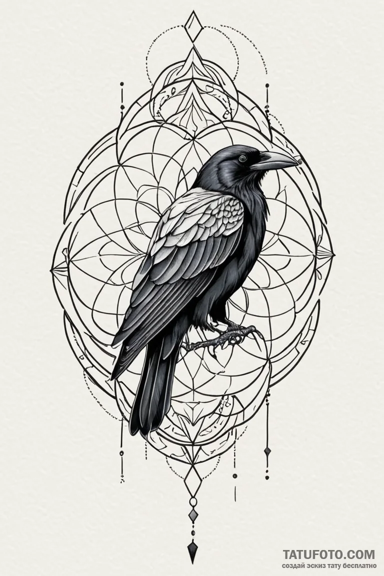 Black raven with stitched beak, tattoo sketch... - эскиз тату (№1750845435_1, 25.06.2025 09:57) — Tatufoto.com