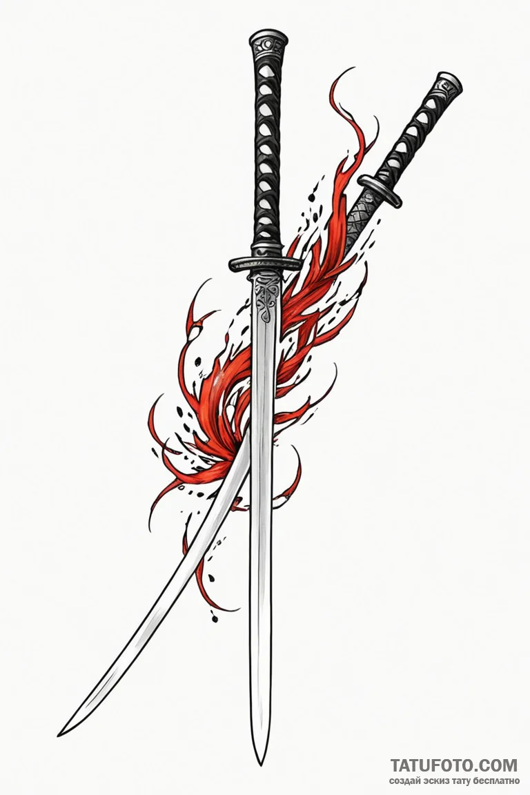 Katana entwined with spirit flame, tattoo ske... - эскиз тату (№1750846332_0, 25.06.2025 10:12) — Tatufoto.com