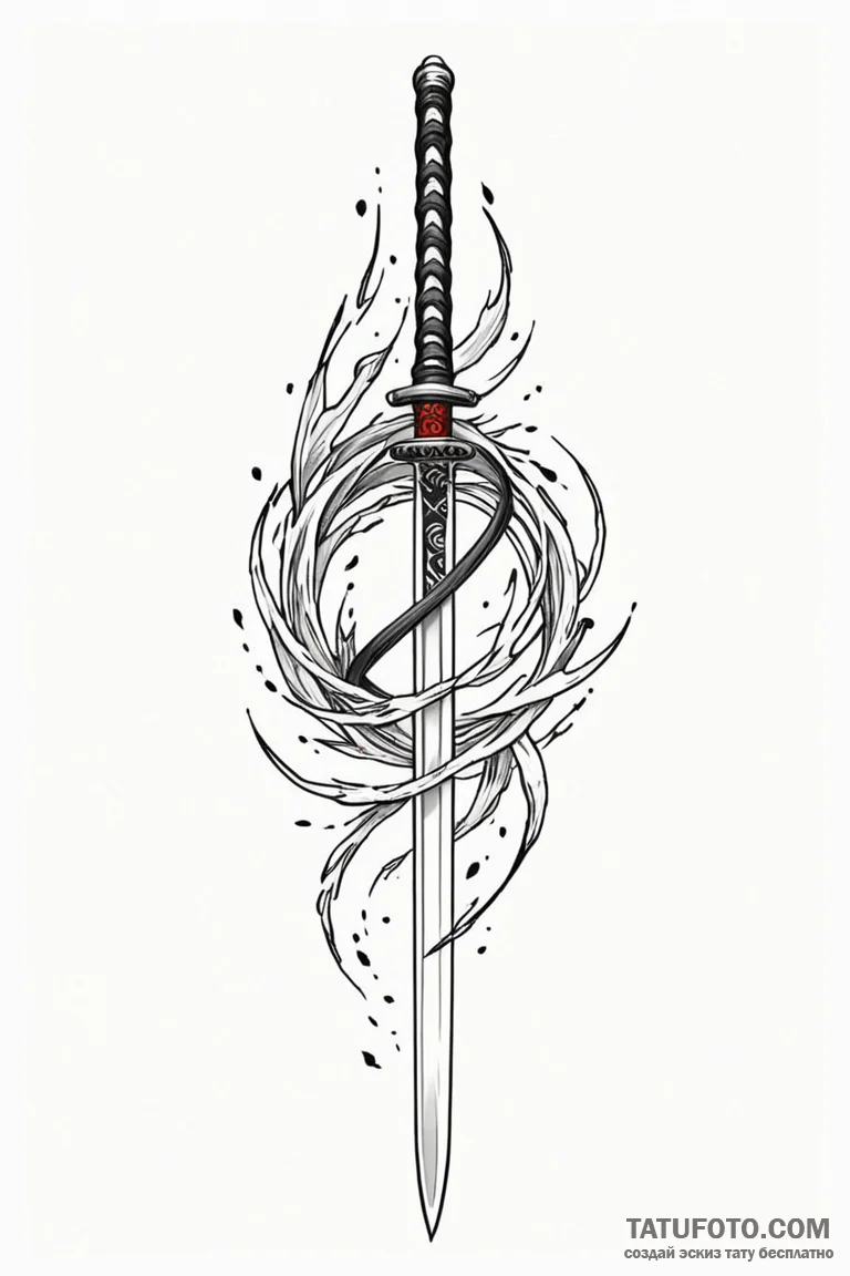 Katana entwined with spirit flame, tattoo ske... - эскиз тату (№1750846332_1, 25.06.2025 10:12) — Tatufoto.com