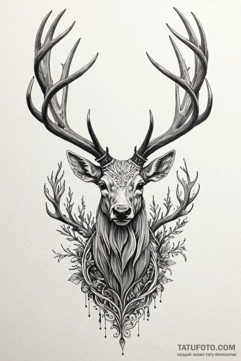 Abyssal stag with spectral antlers, concept a... - эскиз тату (№1750847074_0, 25.06.2025 10:24) — Tatufoto.com