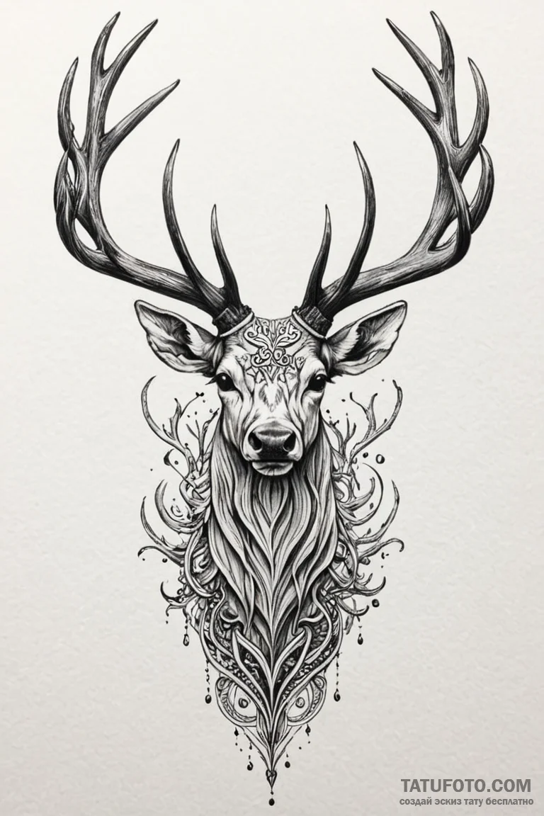 Abyssal stag with spectral antlers, concept a... - эскиз тату (№1750847074_1, 25.06.2025 10:24) — Tatufoto.com
