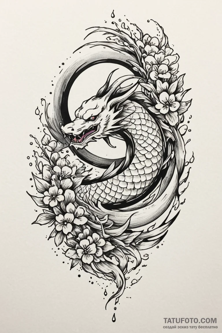 Eclipse bloom breaking through void, ink illu... - эскиз тату (№1750847222_1, 25.06.2025 10:27) — Tatufoto.com