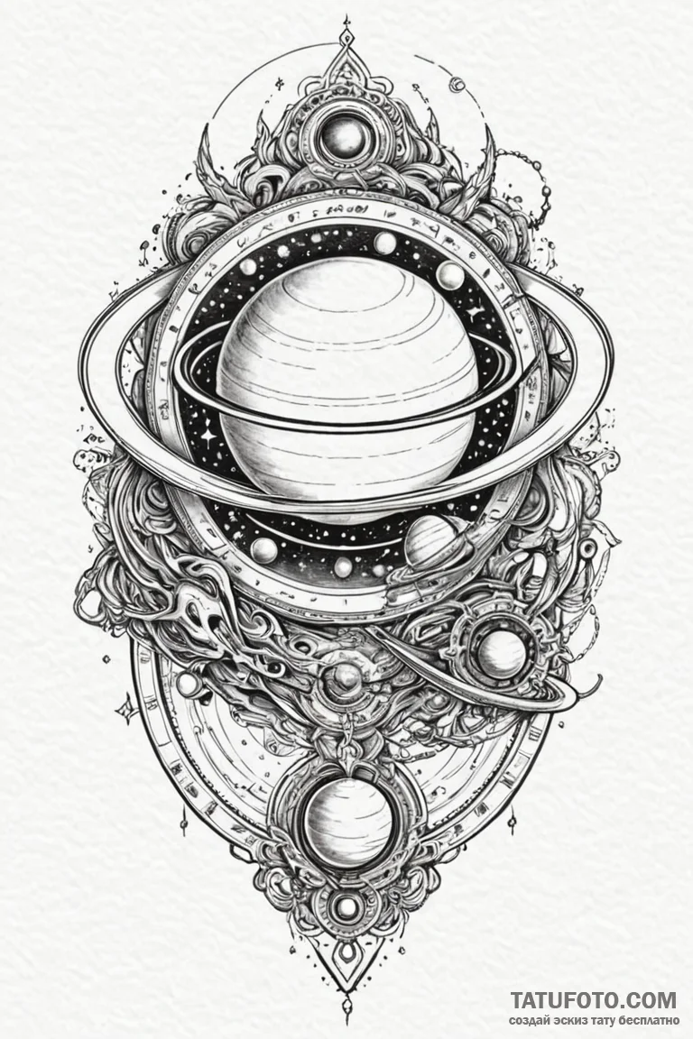 Saturn with its rings made of orbiting bones,... - эскиз тату (№1750847907_0, 25.06.2025 10:38) — Tatufoto.com
