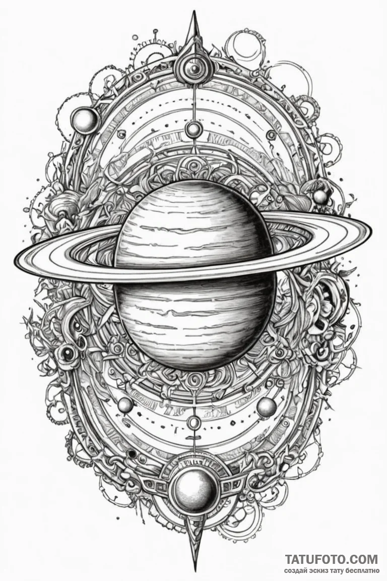 Saturn with its rings made of orbiting bones,... - эскиз тату (№1750847907_1, 25.06.2025 10:38) — Tatufoto.com