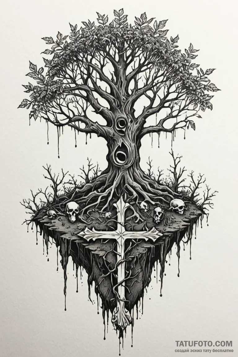 Kobold bones beneath tree roots, tattoo line... - эскиз тату (№1750848579_1, 25.06.2025 10:49) — Tatufoto.com