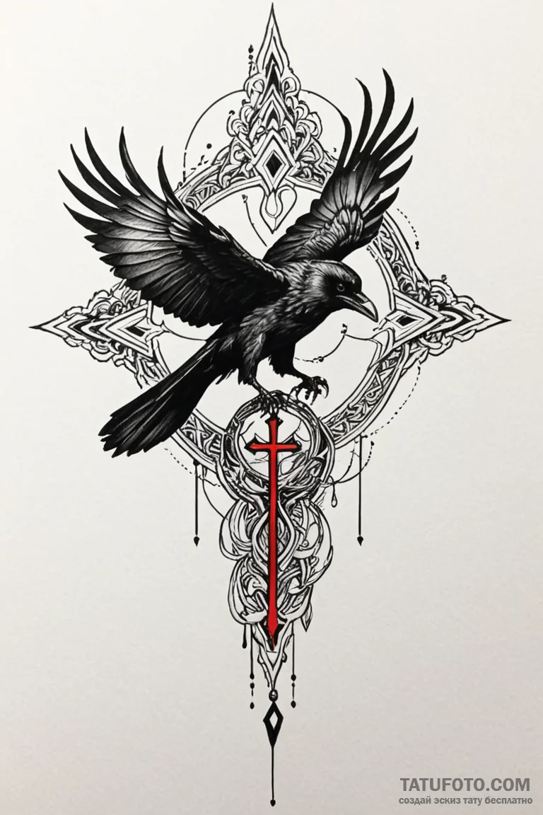 Arcane raven with ethereal shadow, tattoo dra... - эскиз тату (№1750849388_0, 25.06.2025 11:03) — Tatufoto.com