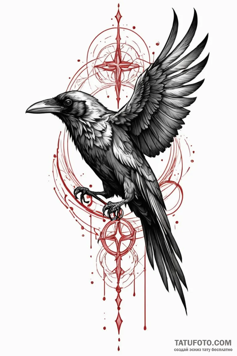 Arcane raven with ethereal shadow, tattoo dra... - эскиз тату (№1750849388_1, 25.06.2025 11:03) — Tatufoto.com