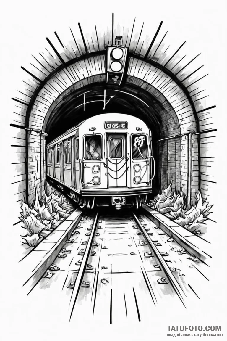 Subway car, graffiti-covered, speeding throug... - эскиз тату (№1750849459_1, 25.06.2025 11:04) — Tatufoto.com