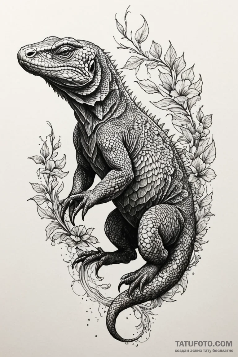 Komodo dragon with crystalline scales, tattoo... - эскиз тату (№1750850325_0, 25.06.2025 11:18) — Tatufoto.com